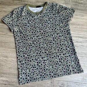 ATM Colorful Leopard Print T-shirt Crew Neckline Olive Green/Pink/Blue/BLK/WHT S